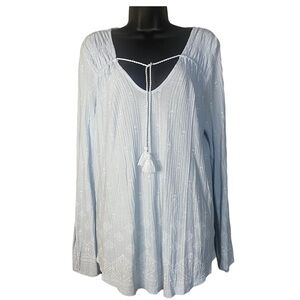 LUCKY BRAND Light Blue Long Sleeve Front Tie Knot Blouse